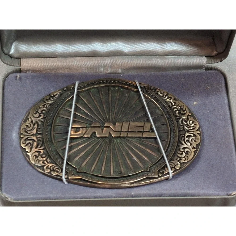 Vintage 1981 OC Tanner Solid Brass Belt Buckle Daniel Personalized Boxed USA
